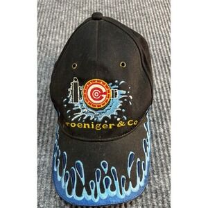 Groeniger & Co Black Embroidered Baseball Hat Blue Splash Flame Adjustable Cap